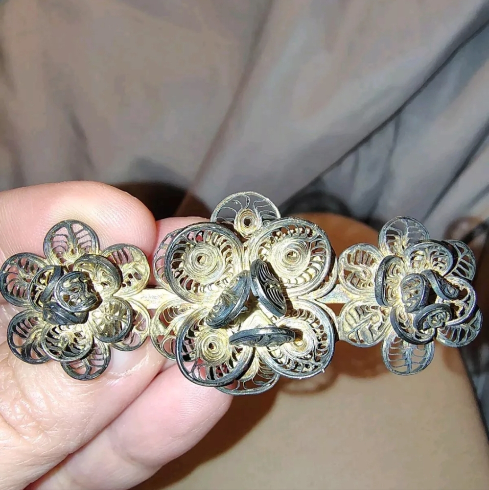 Antique Sterling Silver filigree brooch Mexico